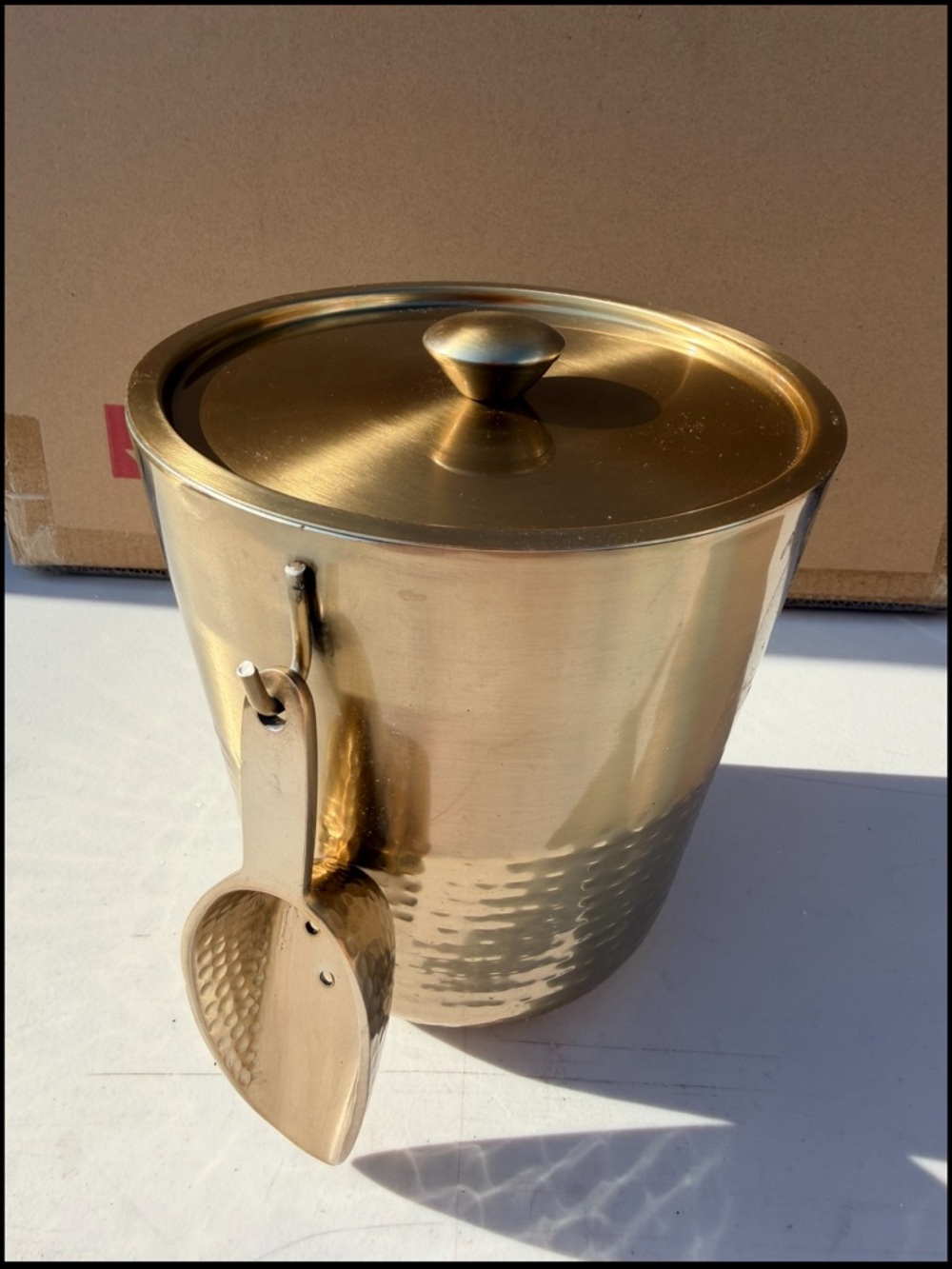 Brass Topped Ice Bucket with Scoop - Gold Finish